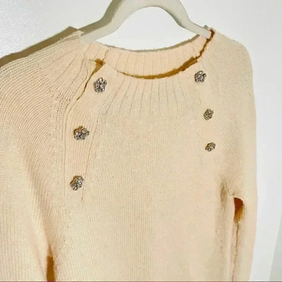 J. Crew Sweater with Floral Jeweled Buttons in Cream - Picture 4 of 7